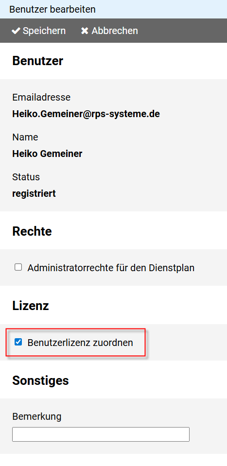 Benutzerlizenz zuordnen