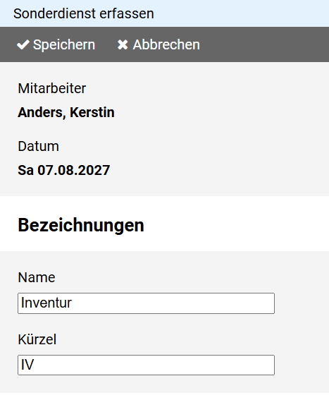 Sonderdienst - Allgemeines
