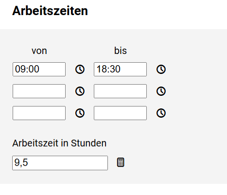 Sonderdienst - Arbeitszeiten