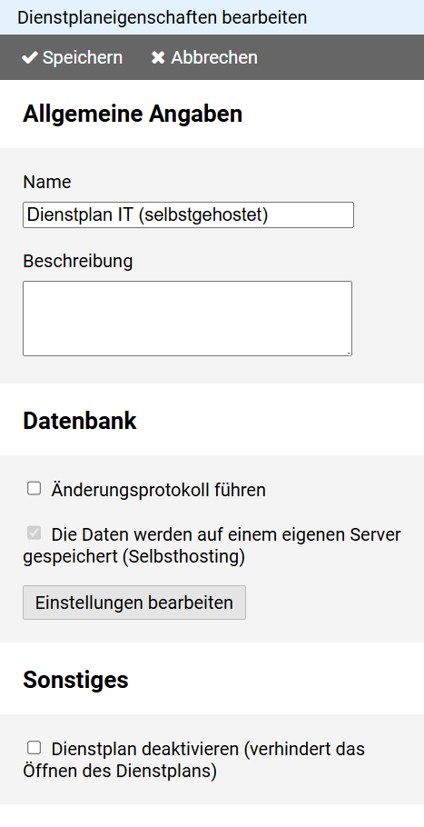 Dienstplaneigenschaften