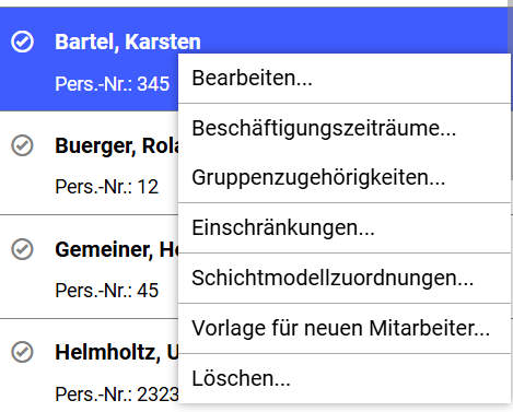Mitarbeiter-Kontextmenü