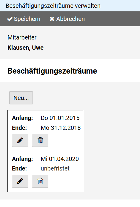 Beschäftigungszeiträume