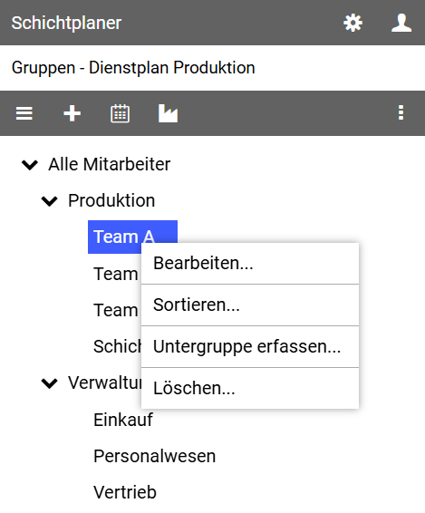Gruppen-Kontextmenü