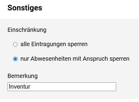 Urlaubssperre - Sonstiges