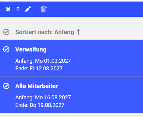 Urlaubssperren-Mehrfachauswahl