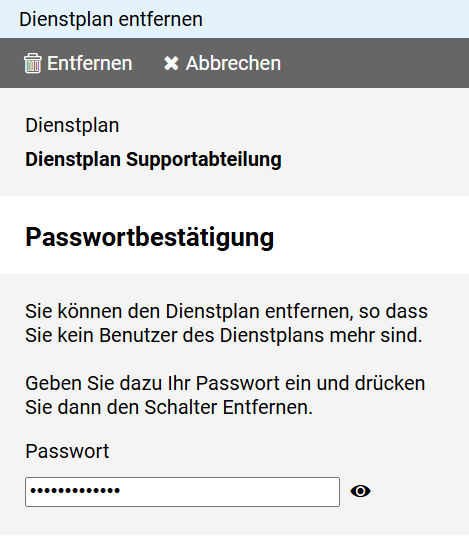 Dienstplan entfernen