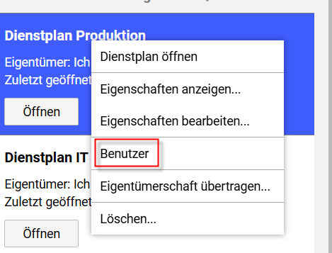 Dienstplanmenü-Benutzer