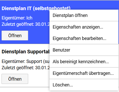 Dienstplan Kontextmenü