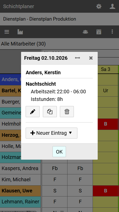 Dienstplan-Tagesfeld