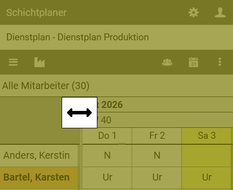 Namensspalte anpassen