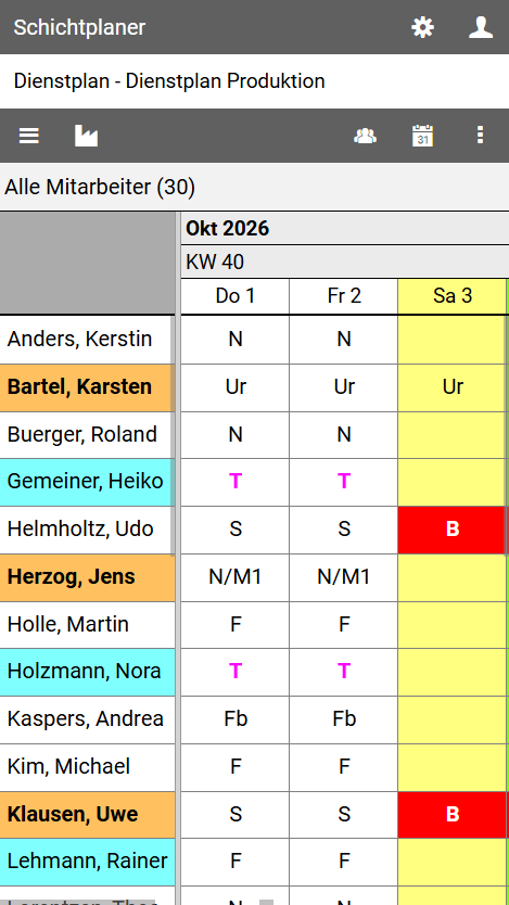 Dienstplanansicht