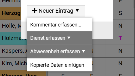 Dienstplaneintrag erfassen