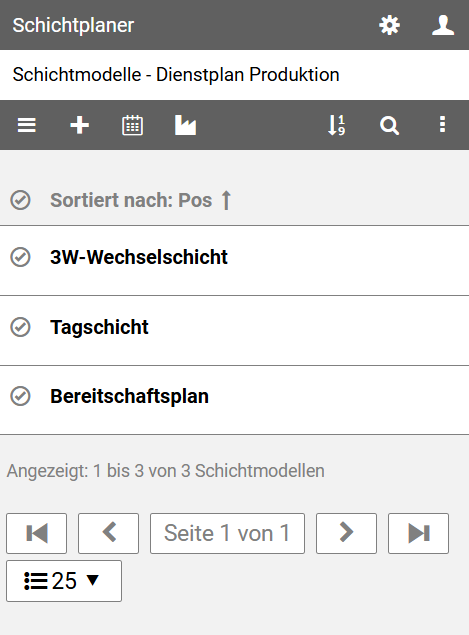 Verwaltungsansicht für Schichtmodelle