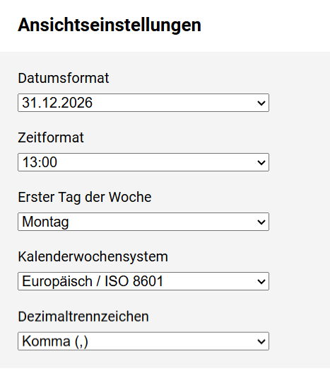 Benutzerprofil-Ansichtseinstellungen