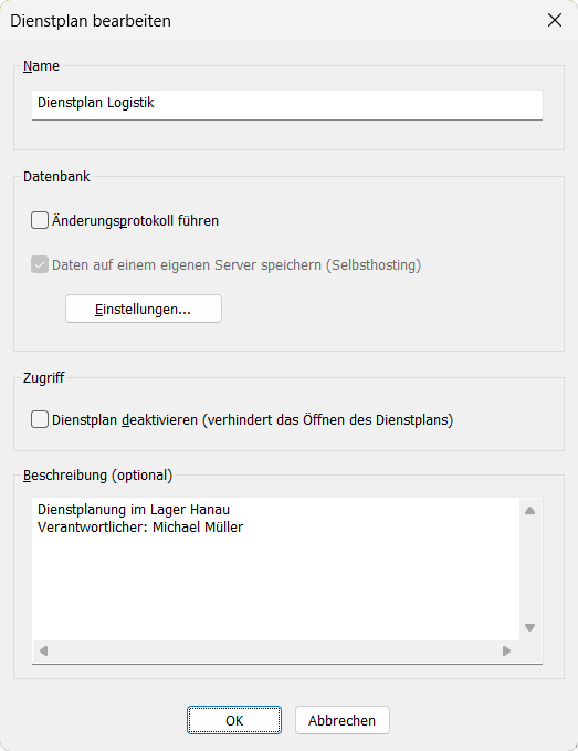 Dienstplaneigenschaften bearbeiten