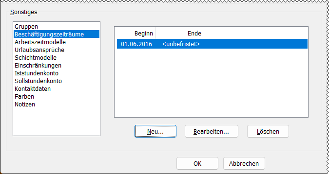 Beschäftigungszeiträume