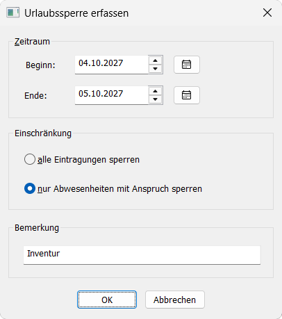 Urlaubssperre