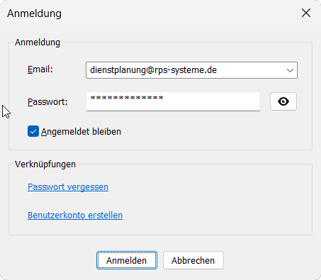 Anmeldefenster
