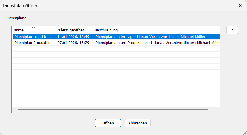 Dienstplan öffnen