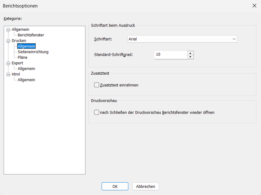 Berichtsoptionen