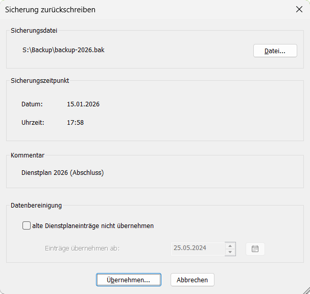 Datensicherung zurückschreiben