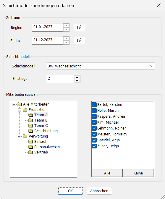 Schichtmodellzuordnung