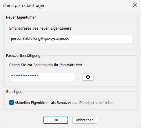 Eigentümerschaft am Dienstplan übertragen