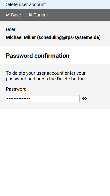 User Menu - Delete User Account