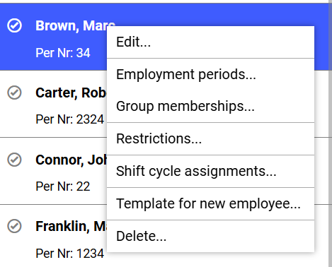 Employees View - Context Menu