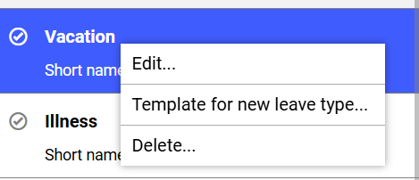 Leave Types View - Context Menu