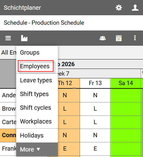Organization Menu - Employees