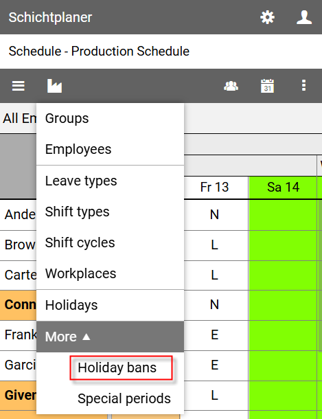 Organization Menu - Holiday Bans