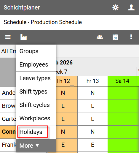 Organization Menu - Holidays