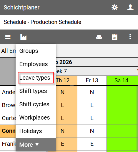 Organization Menu - Leave Types