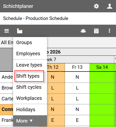 Organization Menu - Shift Types