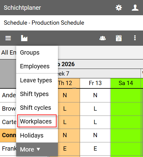Organization Menu - Workplaces