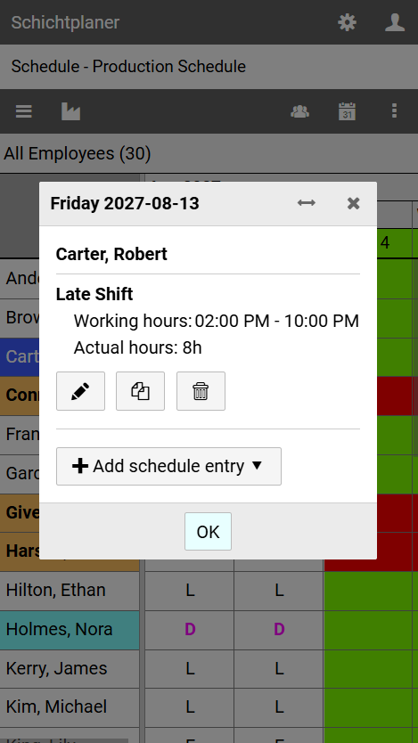 Schedule - Information Window