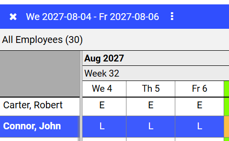 Selected date range