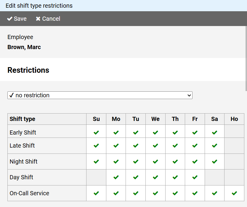 Shift Type Restrictions