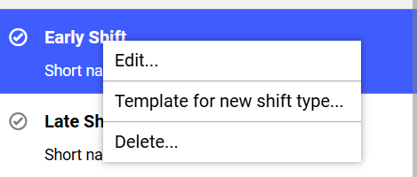 Shift Types View - Context Menu