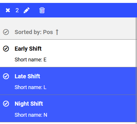 Shift Types View - Multiple Selection