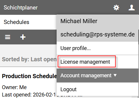 User Menu - License Management