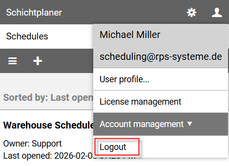 User menu - Logout