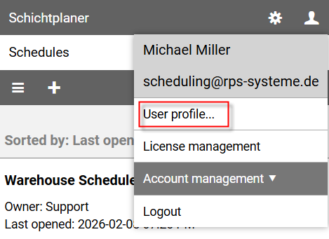 User Menu - User Profile