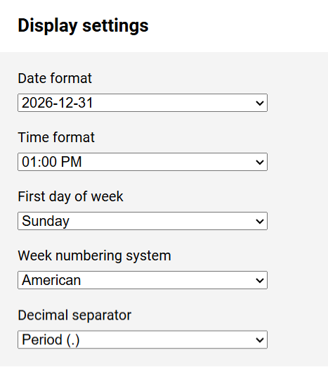User Profile - Display Settings